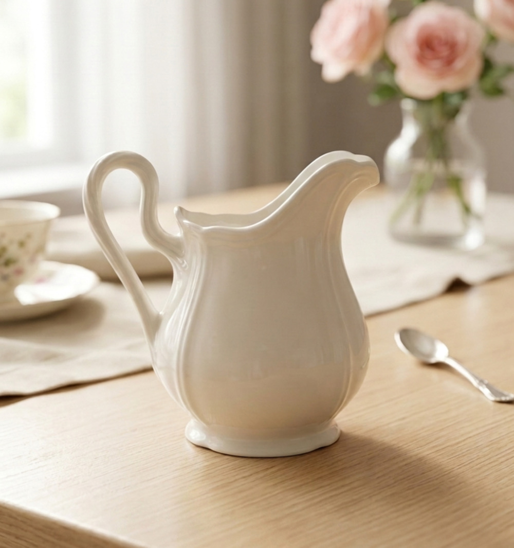 Wedgwood Queens Shape Creamer White Ceramic Scalloped Rim Vtg